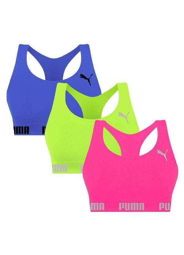Puma - Kit 3 Tops Puma Nadador sem Costura Feminino Azul