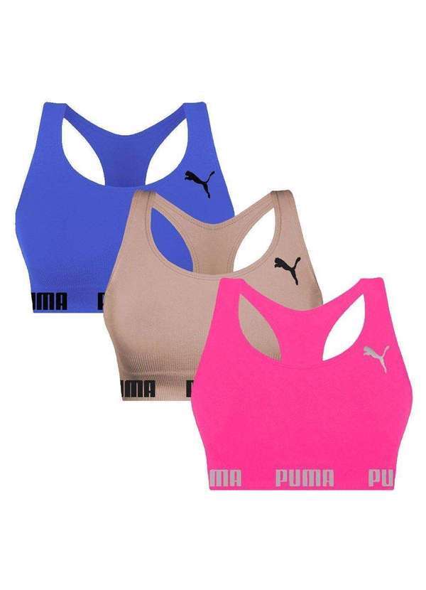 Puma - Kit 3 Tops Puma Nadador sem Costura Feminino Azul