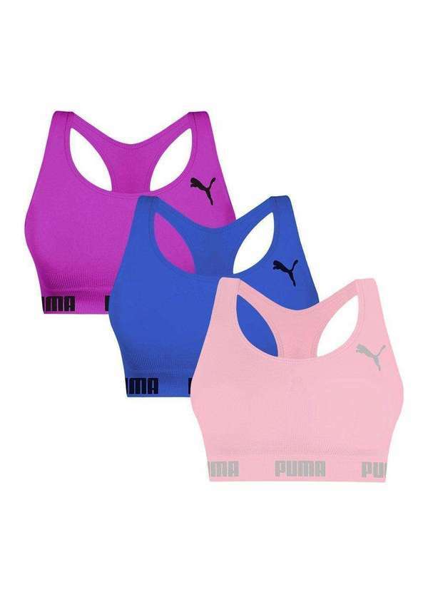Puma - Kit 3 Tops Puma Nadador sem Costura Feminino Azul