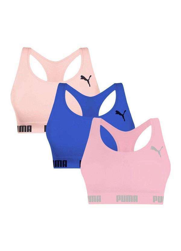 Puma - Kit 3 Tops Puma Nadador sem Costura Feminino Azul