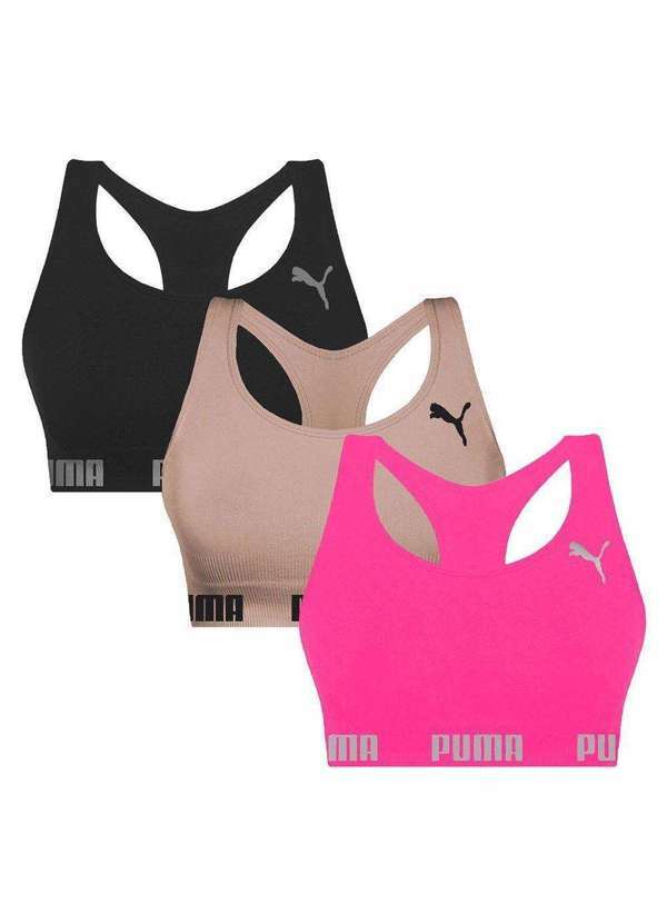 Puma - Kit 3 Tops Puma Nadador sem Costura Feminino Preto
