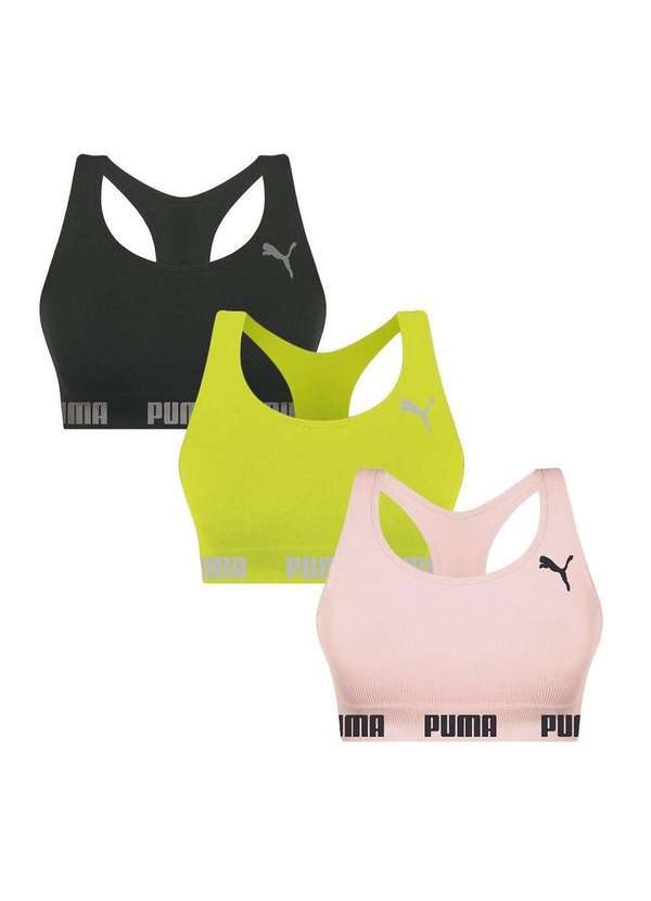 Puma - Kit 3 Tops Puma Nadador sem Costura Feminino Preto