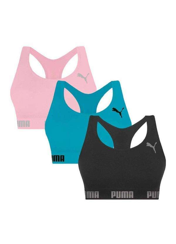 Selene - Kit 3 Tops Puma Nadador sem Costura Feminino Preto