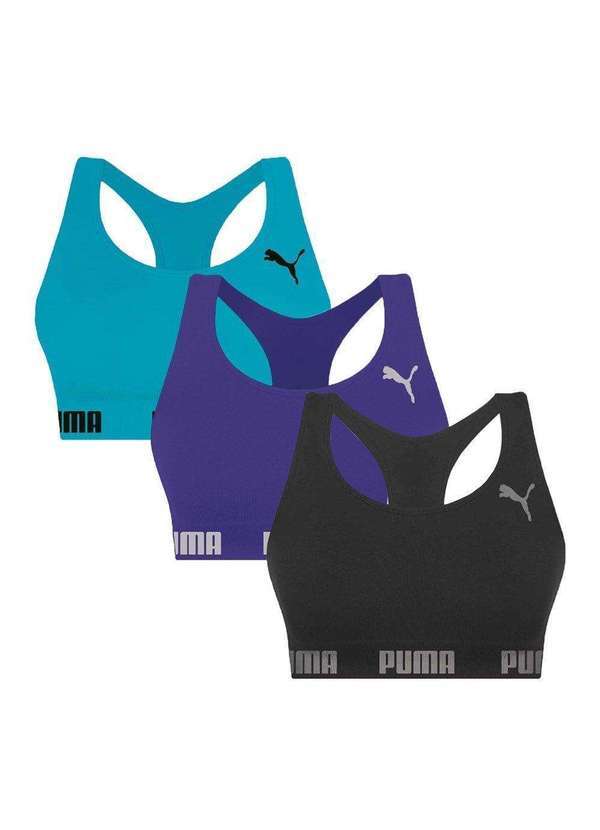 Selene - Kit 3 Tops Puma Nadador sem Costura Feminino Preto