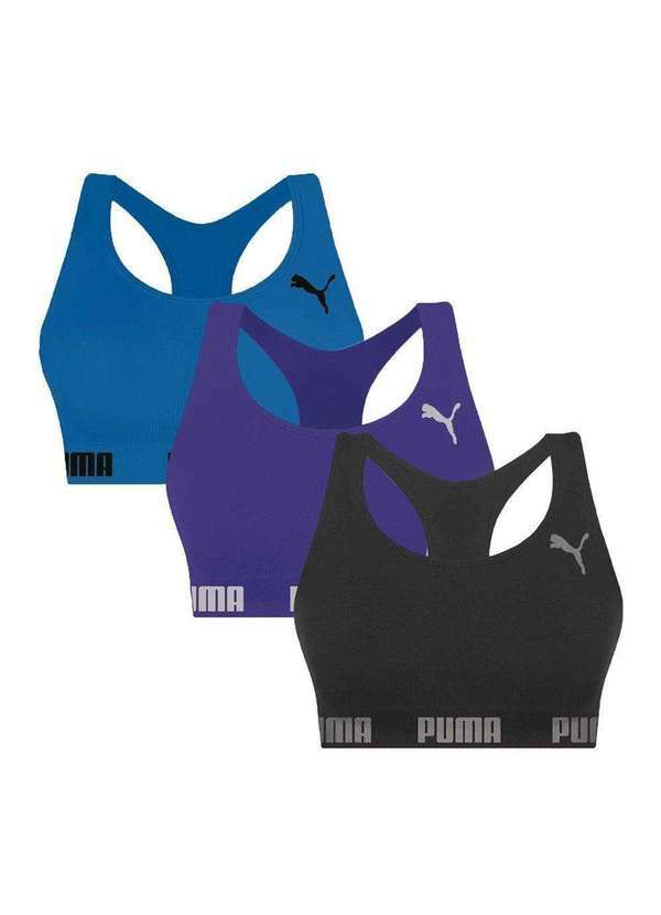 Selene - Kit 3 Tops Puma Nadador sem Costura Feminino Preto
