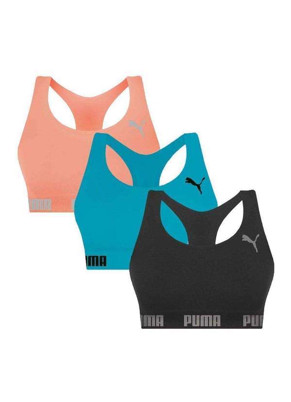 Selene - Kit 3 Tops Puma Nadador sem Costura Feminino Preto