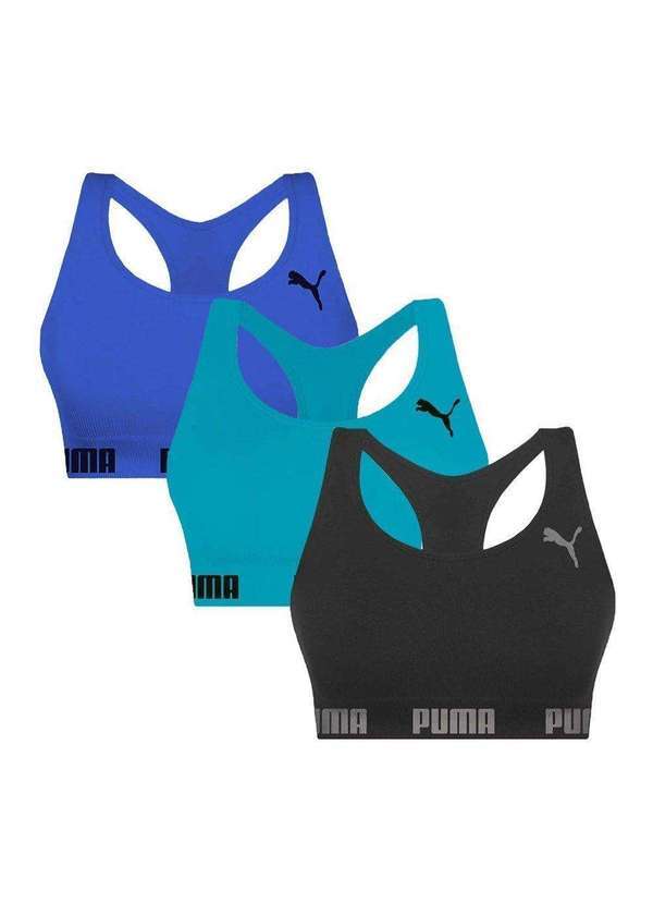 Selene - Kit 3 Tops Puma Nadador sem Costura Feminino Preto