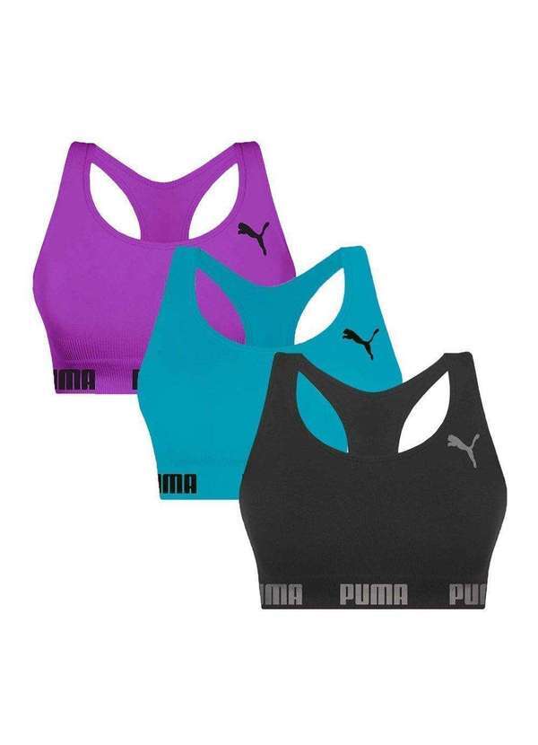 Selene - Kit 3 Tops Puma Nadador sem Costura Feminino Preto