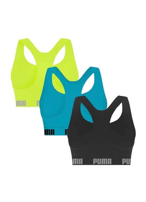 Selene - Kit 3 Tops Puma Nadador sem Costura Feminino Preto 2