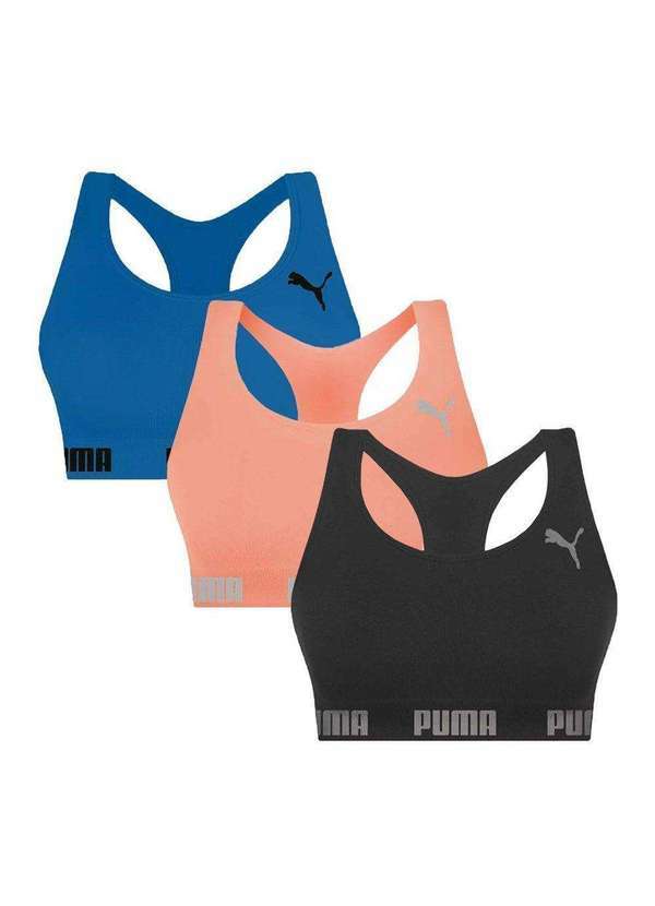 Selene - Kit 3 Tops Puma Nadador sem Costura Feminino Preto