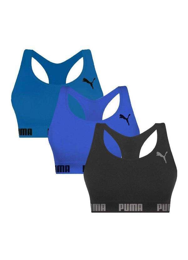 Selene - Kit 3 Tops Puma Nadador sem Costura Feminino Preto
