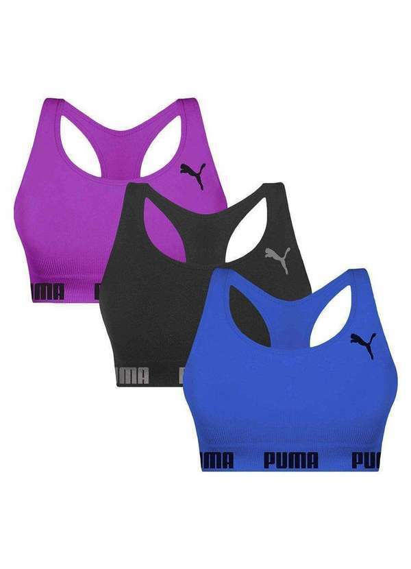 Puma - Kit 3 Tops Puma Nadador sem Costura Feminino Preto