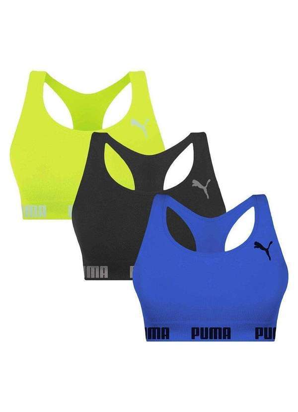 Puma - Kit 3 Tops Puma Nadador sem Costura Feminino Preto