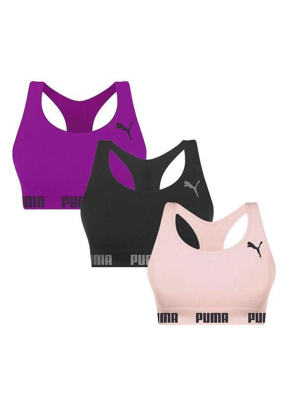 Puma - Kit 3 Tops Puma Nadador sem Costura Feminino Rosa