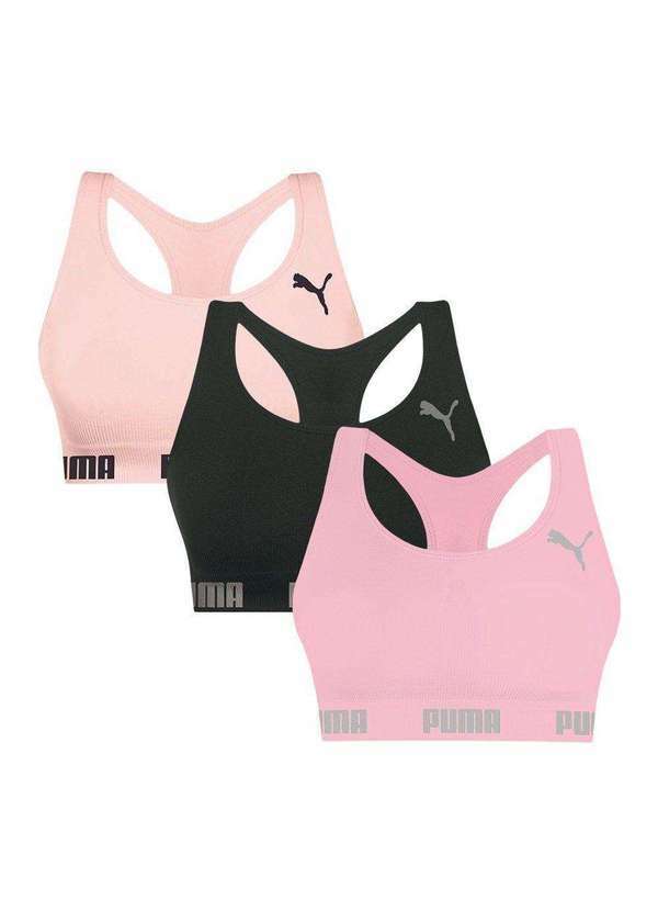 Puma - Kit 3 Tops Puma Nadador sem Costura Feminino Rosa