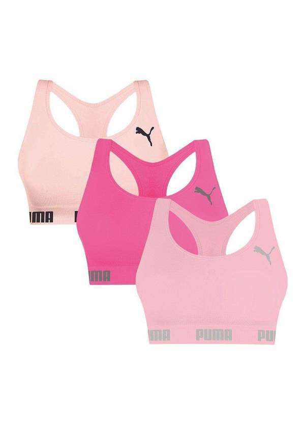 Puma - Kit 3 Tops Puma Nadador sem Costura Feminino Rosa