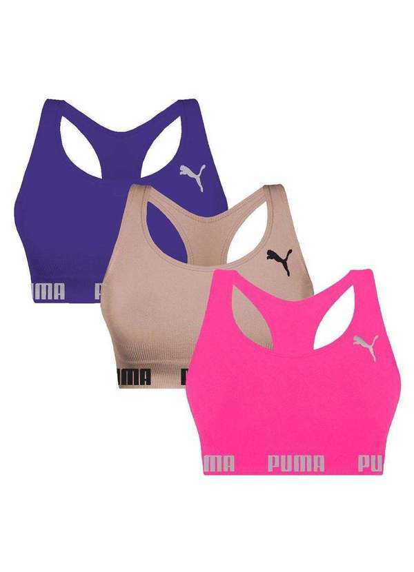 Puma - Kit 3 Tops Puma Nadador sem Costura Feminino Rosa