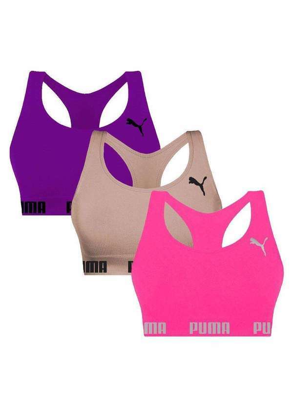Puma - Kit 3 Tops Puma Nadador sem Costura Feminino Rosa