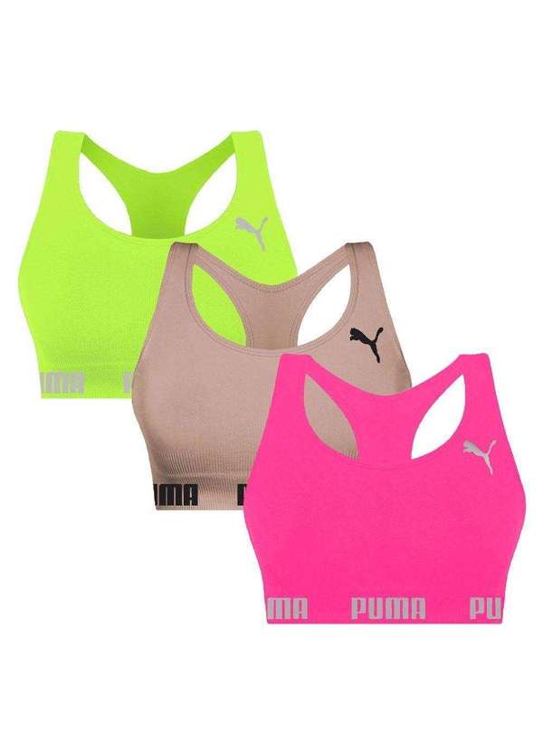 Puma - Kit 3 Tops Puma Nadador sem Costura Feminino Rosa