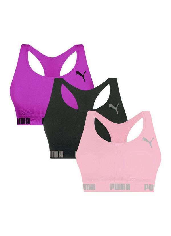 Puma - Kit 3 Tops Puma Nadador sem Costura Feminino Rosa