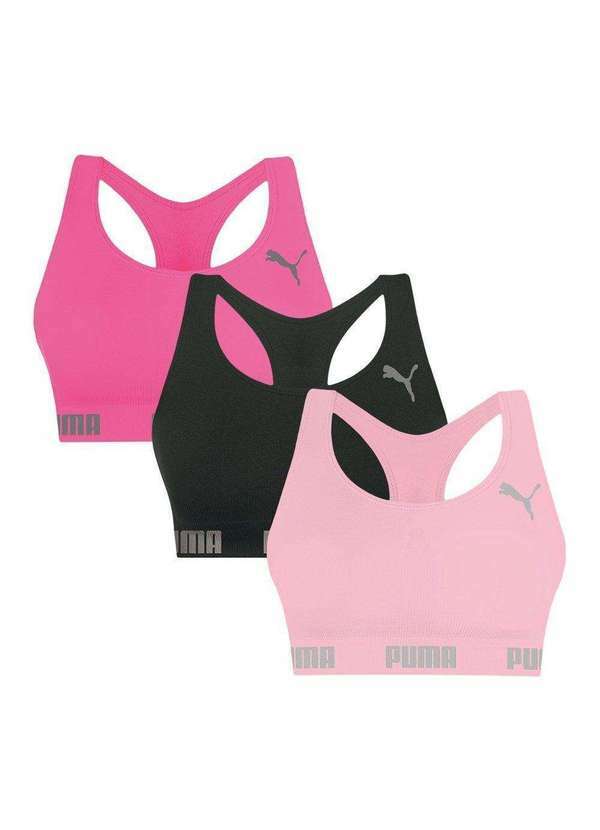 Puma - Kit 3 Tops Puma Nadador sem Costura Feminino Rosa