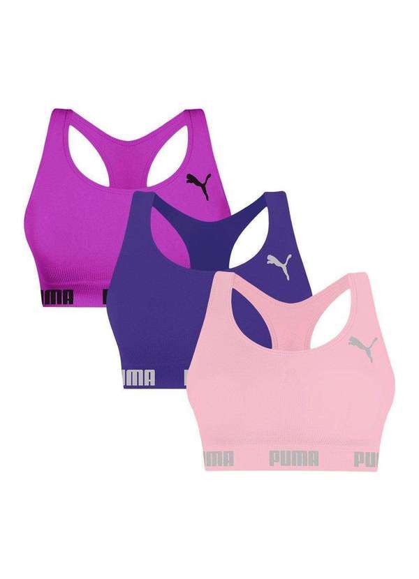Puma - Kit 3 Tops Puma Nadador sem Costura Feminino Rosa