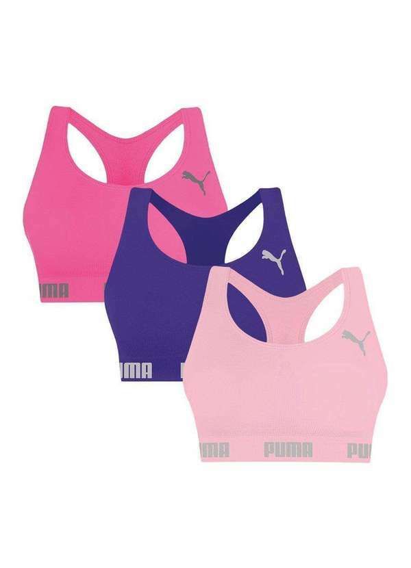 Puma - Kit 3 Tops Puma Nadador sem Costura Feminino Rosa