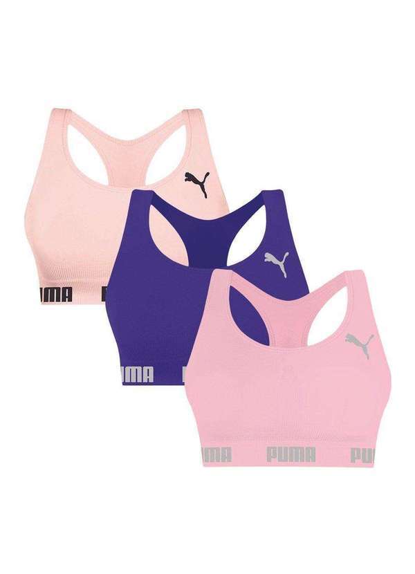 Puma - Kit 3 Tops Puma Nadador sem Costura Feminino Rosa