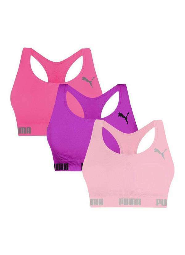 Puma - Kit 3 Tops Puma Nadador sem Costura Feminino Rosa
