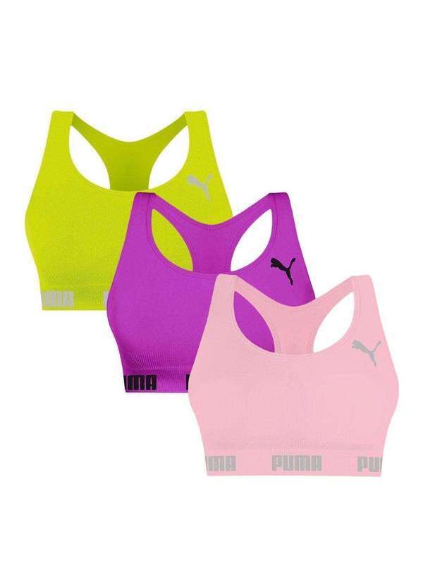 Puma - Kit 3 Tops Puma Nadador sem Costura Feminino Rosa