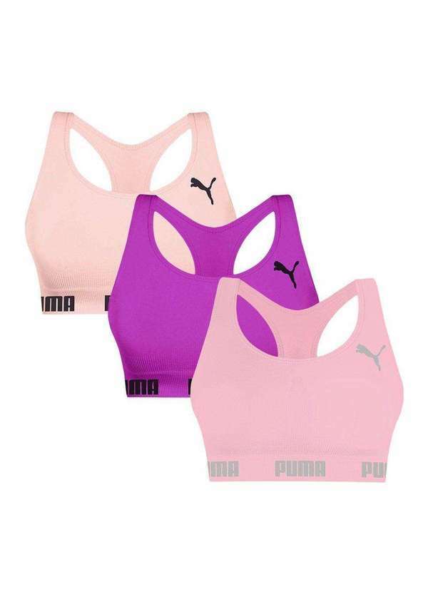 Puma - Kit 3 Tops Puma Nadador sem Costura Feminino Rosa