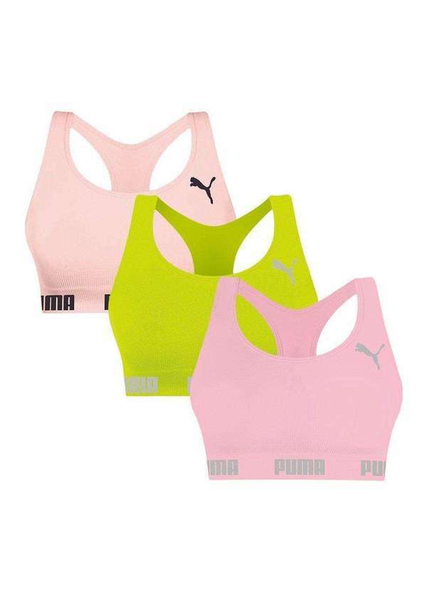 Puma - Kit 3 Tops Puma Nadador sem Costura Feminino Rosa