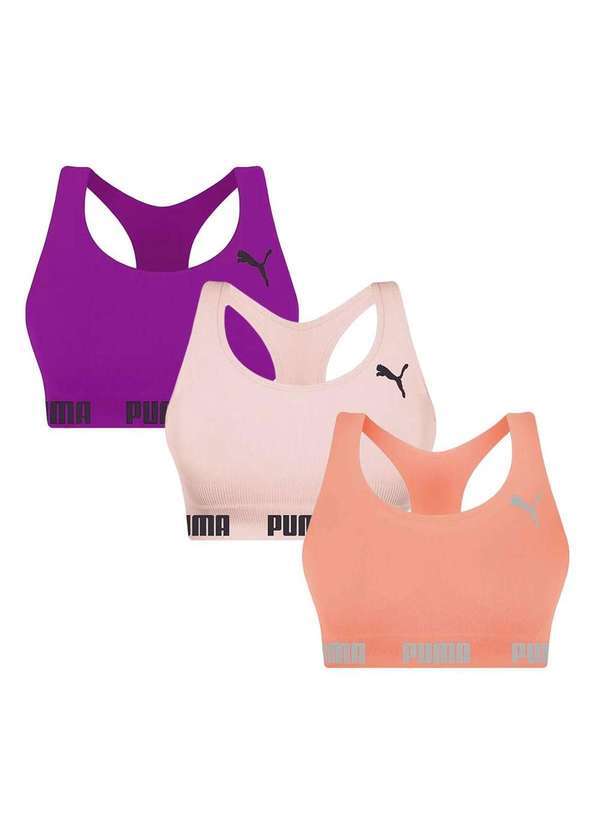Puma - Kit 3 Tops Puma Nadador sem Costura Feminino Rosa