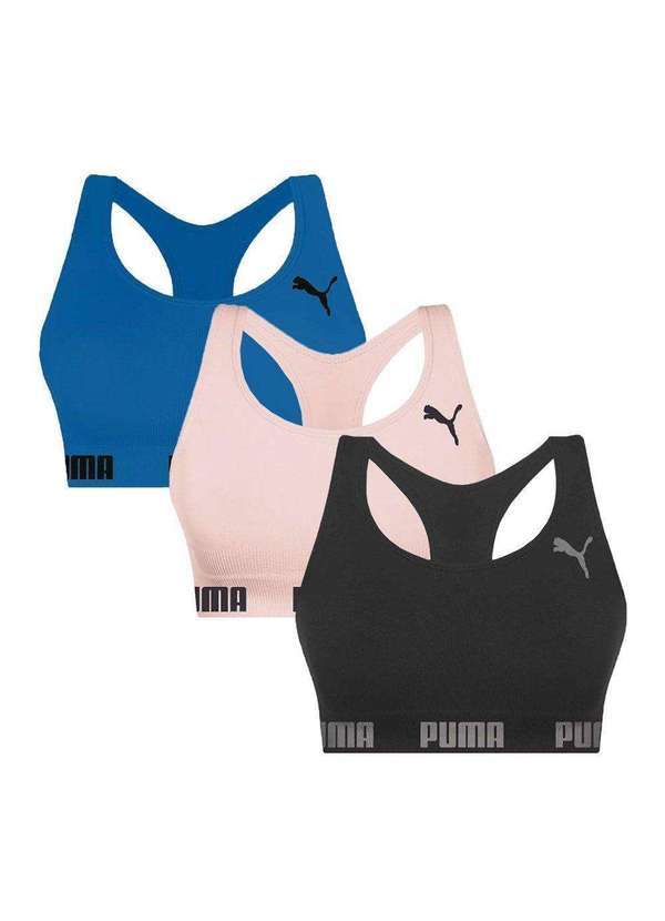 Selene - Kit 3 Tops Puma Nadador sem Costura Feminino Rosa