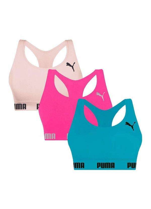 Selene - Kit 3 Tops Puma Nadador sem Costura Feminino Rosa