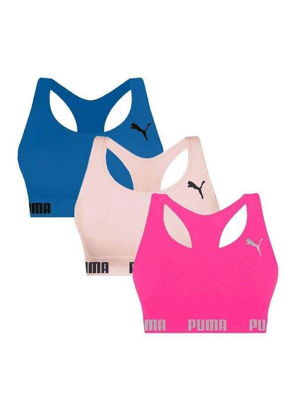 Selene - Kit 3 Tops Puma Nadador sem Costura Feminino Rosa