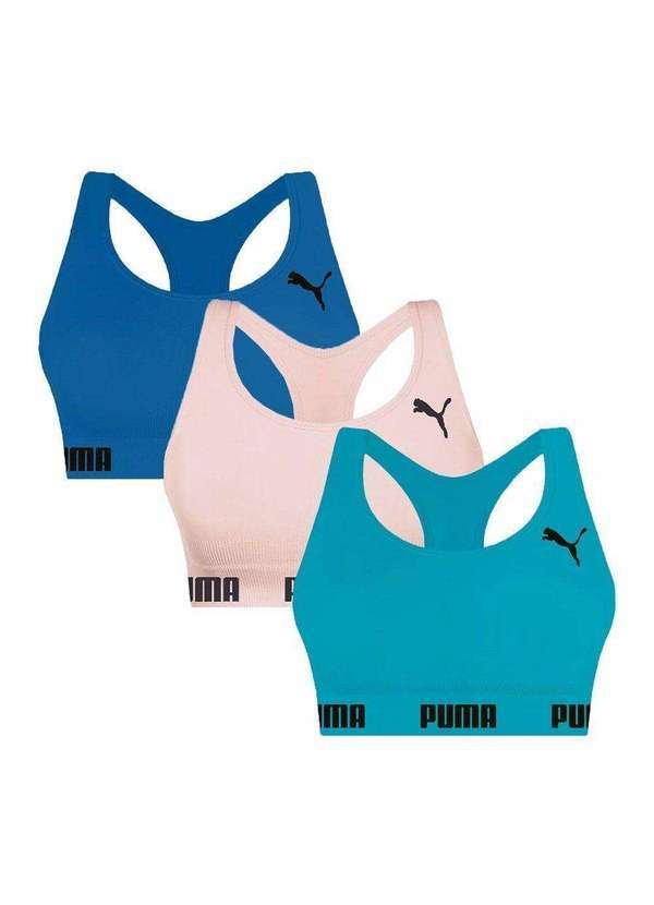 Selene - Kit 3 Tops Puma Nadador sem Costura Feminino Rosa