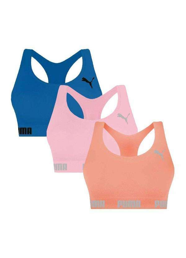 Selene - Kit 3 Tops Puma Nadador sem Costura Feminino Rosa