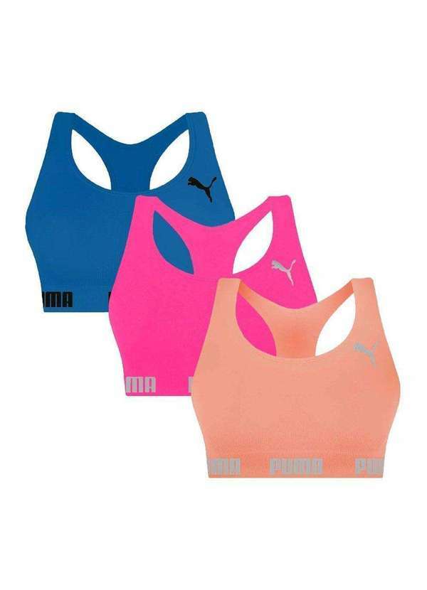 Selene - Kit 3 Tops Puma Nadador sem Costura Feminino Rosa