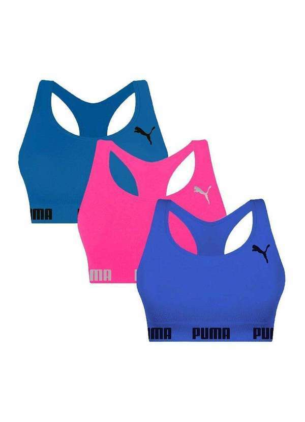 Selene - Kit 3 Tops Puma Nadador sem Costura Feminino Rosa