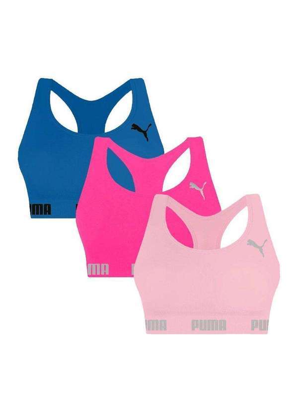 Selene - Kit 3 Tops Puma Nadador sem Costura Feminino Rosa