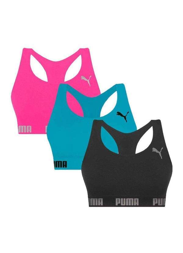 Selene - Kit 3 Tops Puma Nadador sem Costura Feminino Rosa