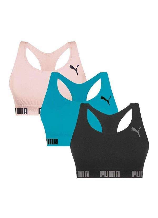 Selene - Kit 3 Tops Puma Nadador sem Costura Feminino Rosa