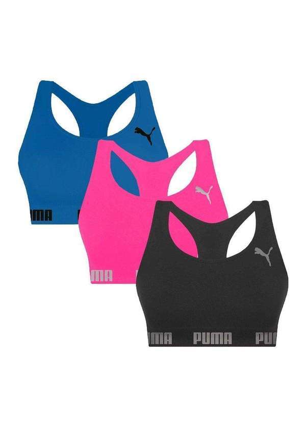 Selene - Kit 3 Tops Puma Nadador sem Costura Feminino Rosa