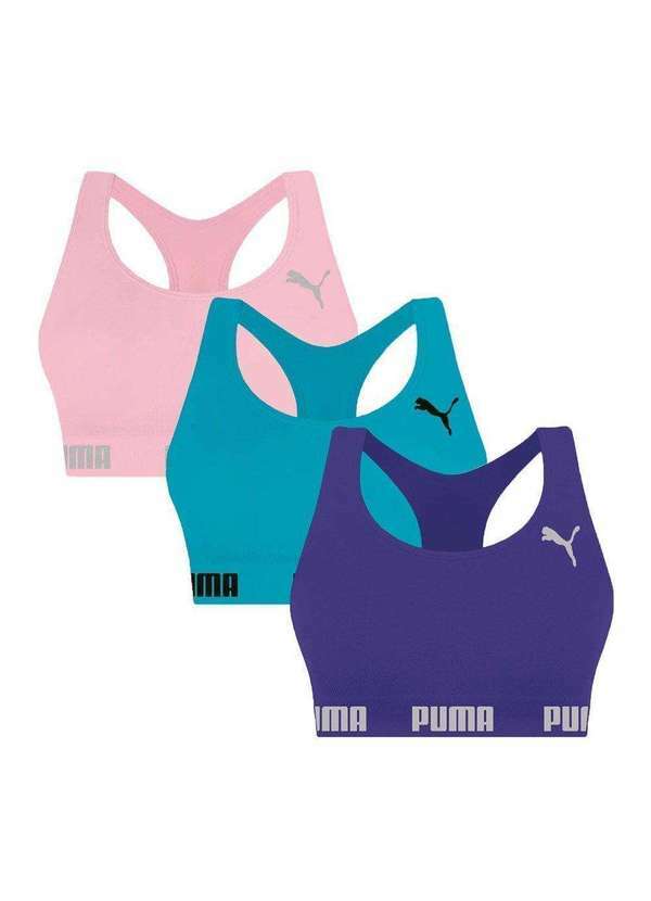 Selene - Kit 3 Tops Puma Nadador sem Costura Feminino Rosa