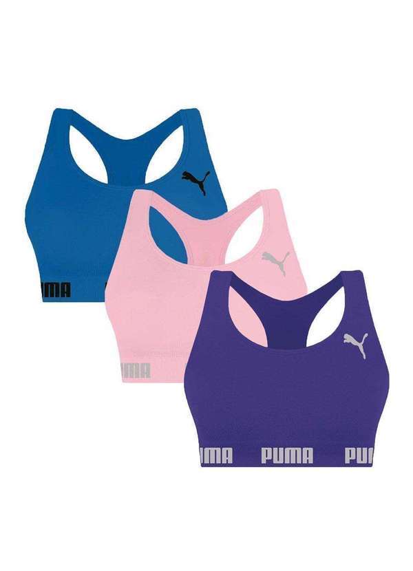 Selene - Kit 3 Tops Puma Nadador sem Costura Feminino Rosa