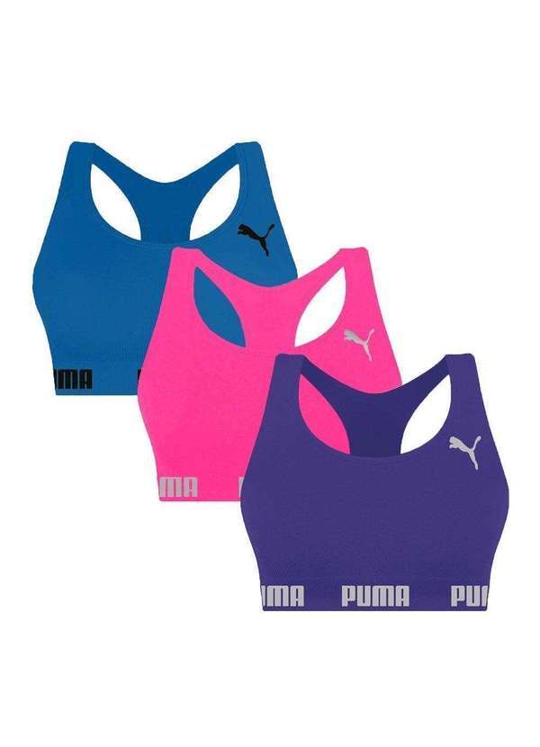 Selene - Kit 3 Tops Puma Nadador sem Costura Feminino Rosa