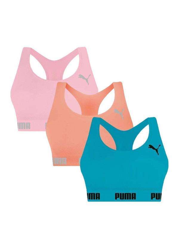 Selene - Kit 3 Tops Puma Nadador sem Costura Feminino Rosa