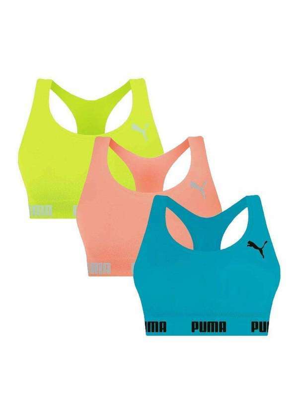 Selene - Kit 3 Tops Puma Nadador sem Costura Feminino Rosa