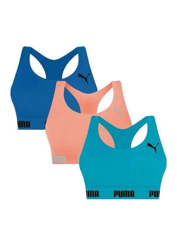 Selene - Kit 3 Tops Puma Nadador sem Costura Feminino Rosa